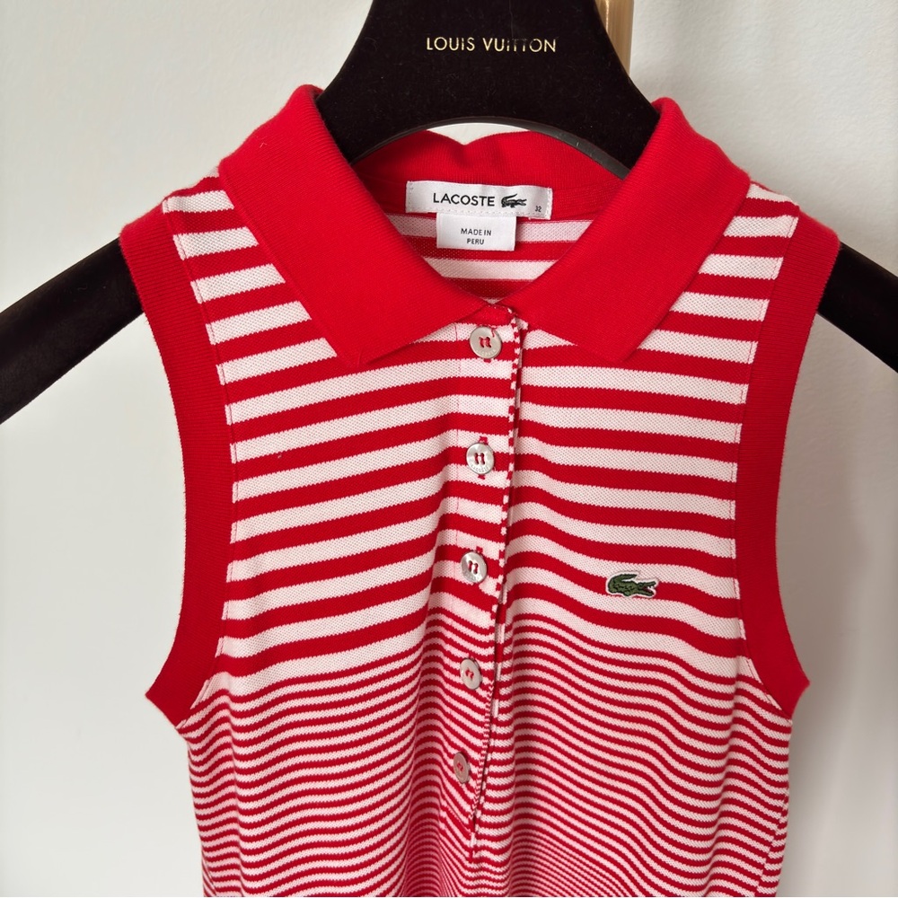 Lacoste Red and White Striped Polo Dress w/Pockets SZ 32